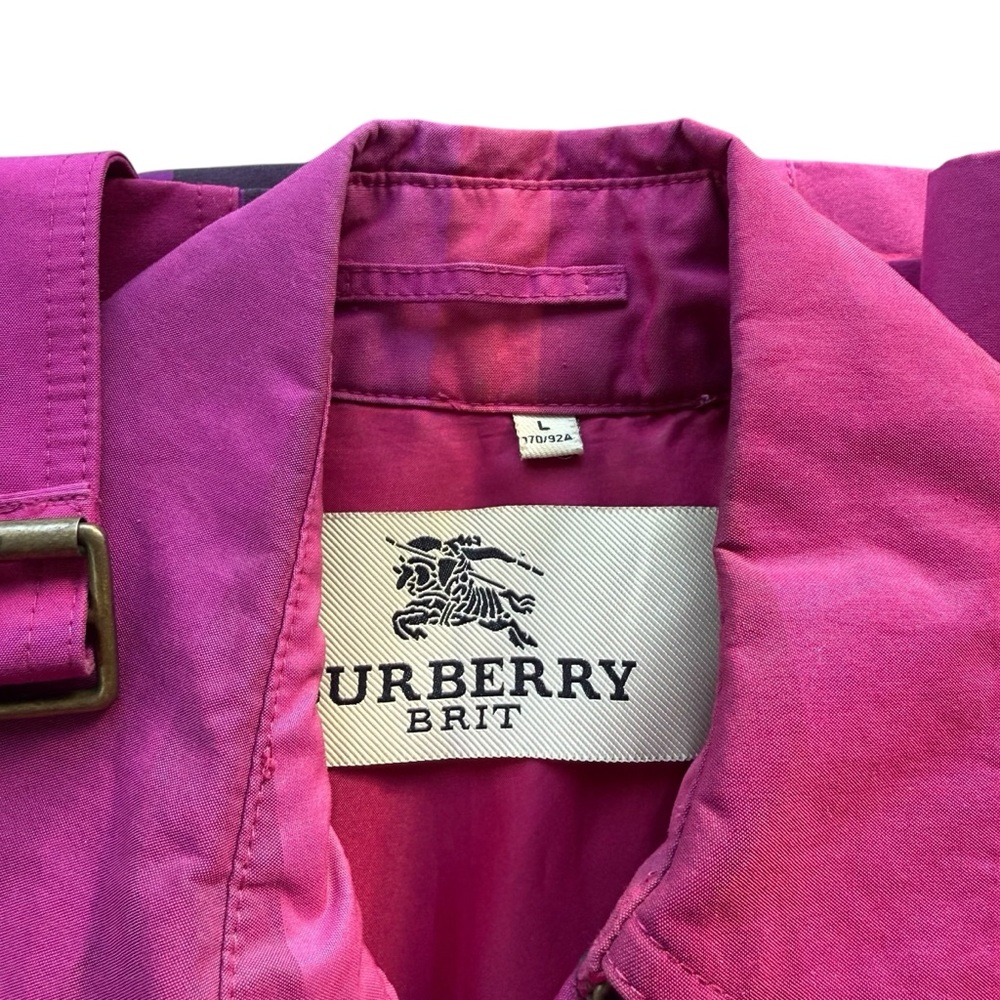 Burberry Brit Women's Pink and Purple Plaid Trench Coat, Size L - Picture 8 of 16